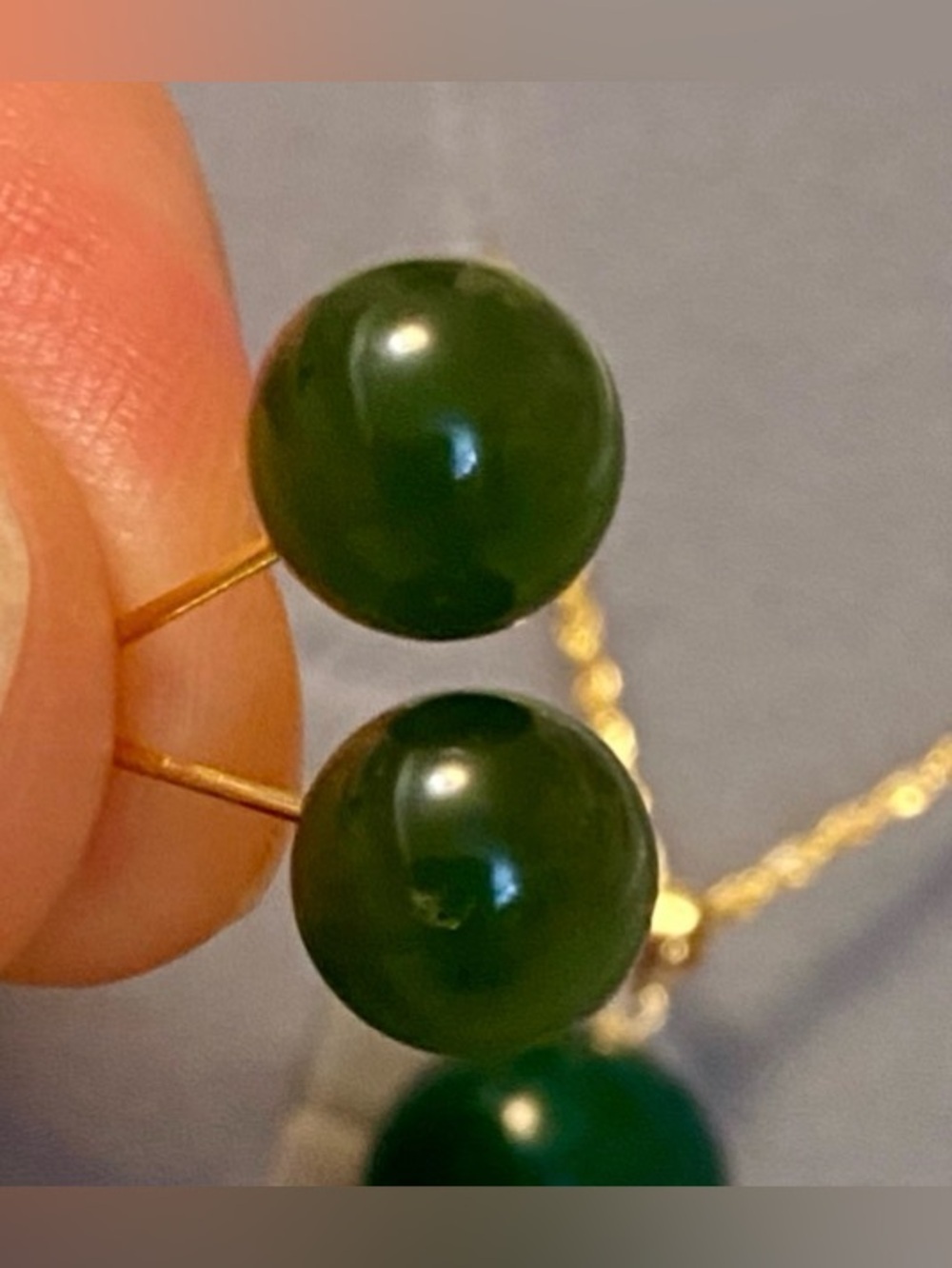 18 K Solid Gold & Natural Jade studs earrings